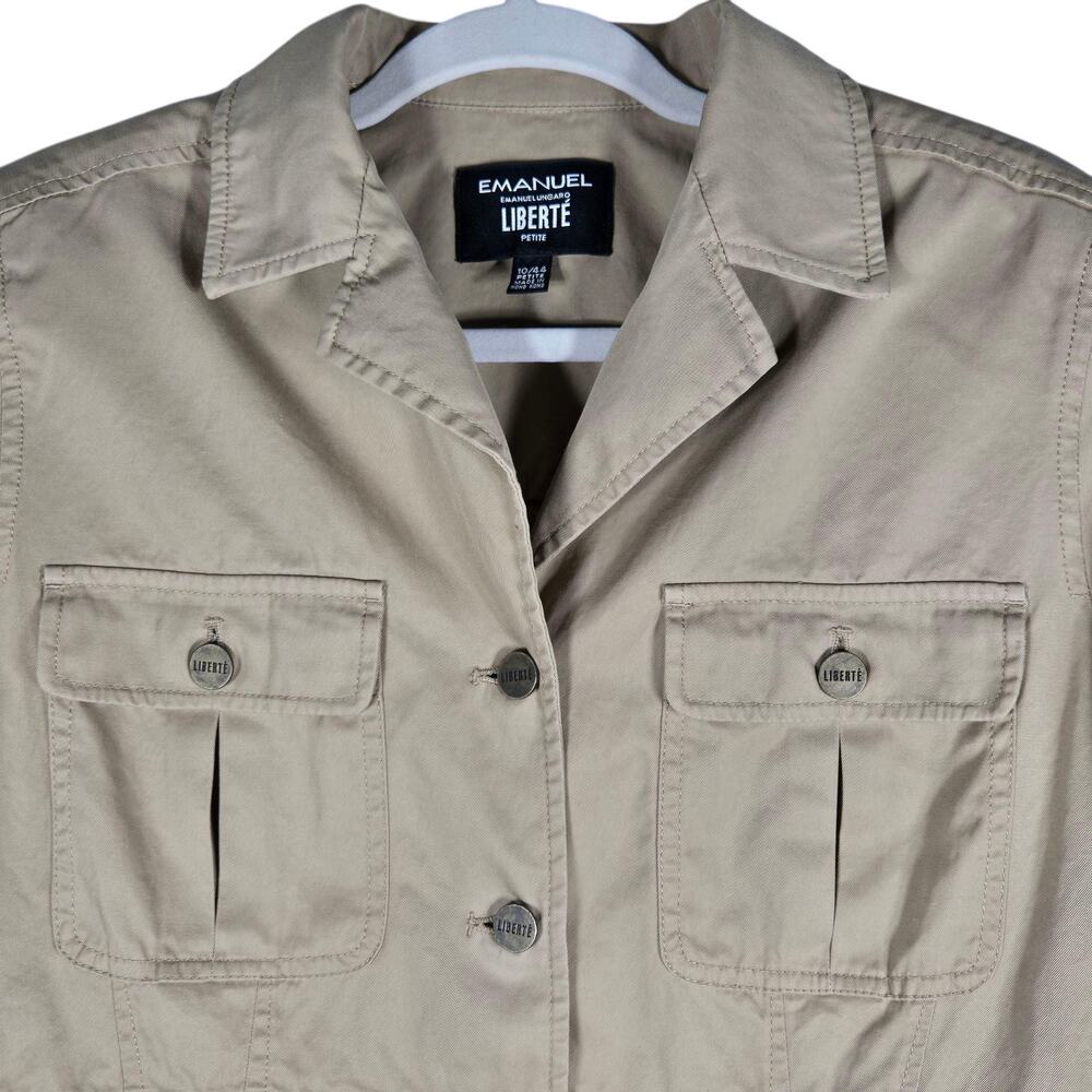 Emanuel Ungaro Liberte Jacket Women Petite 10/44 Khaki Cotton Utility Safari VTG - Picture 3 of 12